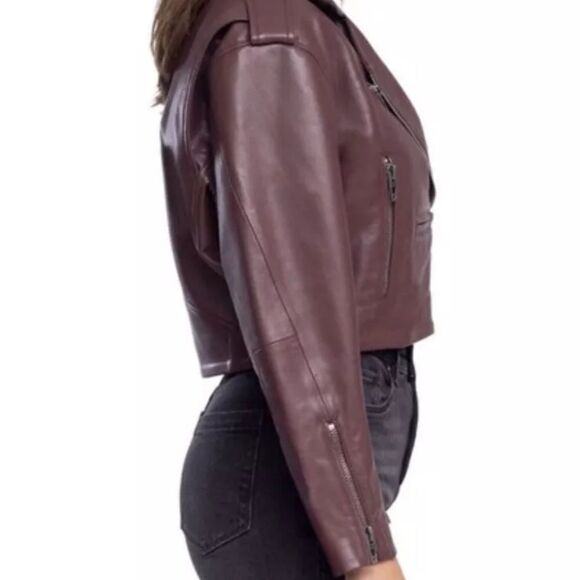 NWT Blank NYC Faux Leather Cropped Moto Jacket in Plum Size Small - Picture 13 of 14